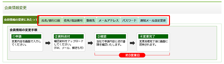 3.変更したい項目のタブをクリックします。