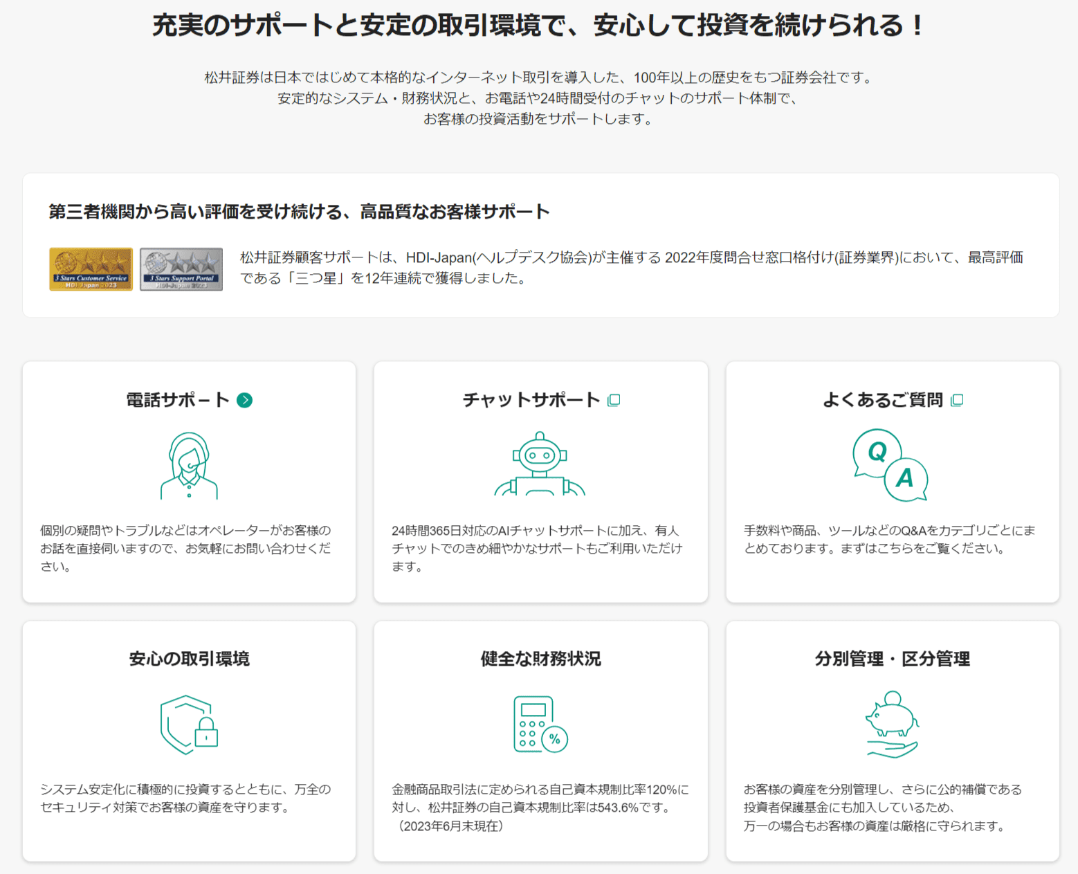 松井証券　サポート体制